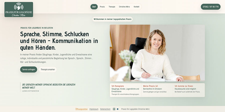 Startseite der Website Logopädie Beilstein