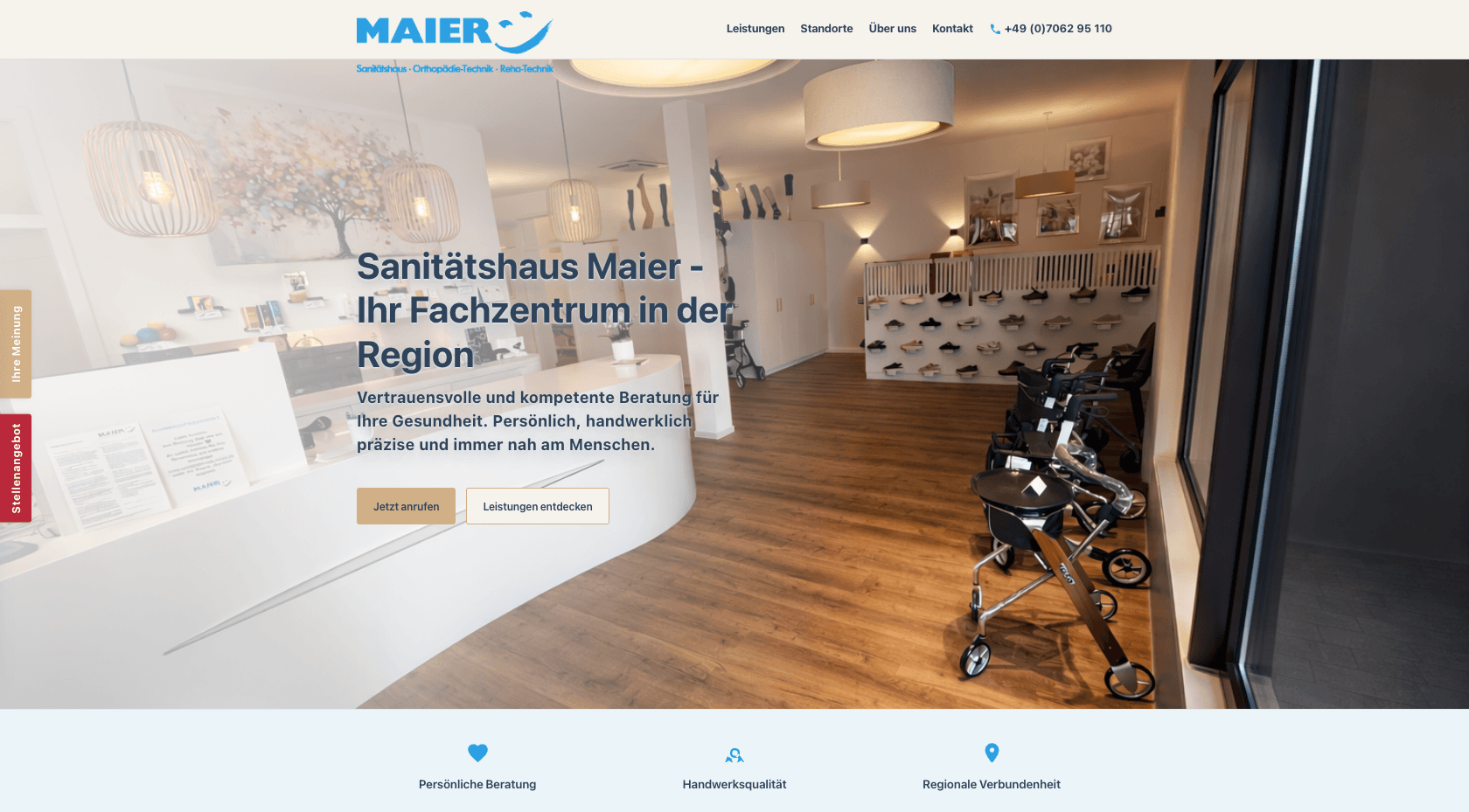 Startseite der Website Sanitätshaus Maier