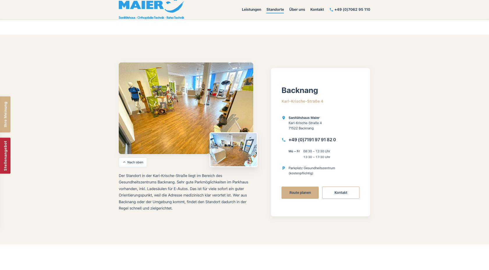 Leistungsbereich der Website Sanitätshaus Maier